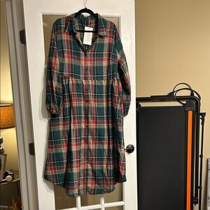 BloomChic Plaid Shirt Dress - Green and Red